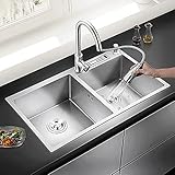 Edelstahlspüle Spülbecken Edelstahl Küchenspüle Edelstahl Double Sink Utility Waschbecken Arbeitsplatte Offstage Installation Küche Waschbecken Workstation Mit Kanalisation(Size:750*400mm)