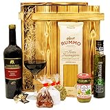 Geschenkset Verona | Italien Geschenkkorb gefüllt mit Wein, italienischen Spezialitäten & Holzkiste | Feinkost Präsentkorb mit Rotwein und Delikatessen für Männer & F