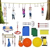 Ninja Slackline Hindernisse Set mit Leiter für Kinder Klettertau für Anfänger Ninja Line Set zum Aufhängen für Outdoor Hinterhof und G