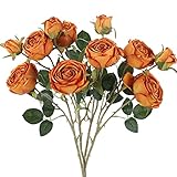 Taoirha 4 Stück Künstliche Rosen Seidenblumen Dekorosen Orange Herbst Kunstblumen Lange Stiel Rosen Strauß Dekoblume Rosen Bouquets Unechte Seiden Blume für Hochzeit Balkon Garten Blumenarrang