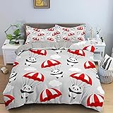 Meimall Kinderbettwäsche Rot Tier Panda Fallschirm 260X220 cm Kinderbettwäsche Für Kinder, Jungen, Mädchen, Bettwäsche, 3D-Digitaldruck Kissenbezug Für Einzelbett Mit Reiß
