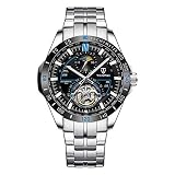 JTTM Automatik Uhr Herren Tourbillon Edelstahl Armband Luxus Skelett Mechanisch Uhren Geschenk Für Männer,Black B