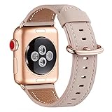 WFEAGL Kompatibel für Watch Armband 38mm 40mm 42mm 44mm, Lederband Ersatzband mit Edelstahl-Verschluss Kompatibel für Serie 6/5/4/3/2/1,SE(38mm 40mm, Rosa Sand+Rosé Gold Adapter)