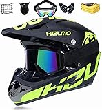 Unisex Motorradhelm Cross Helme - D.O.T Zertifiziert Motocross Helm Kinder Fullface Helm MTB Crosshelm Fullface Set mit Brille Handschuhe Maske Kinder Erwachsene Downhill BMX ATV Helm (S)