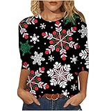 Weihnachtspullover Damen Oberteile 3/4 Ärmel Langarmshirt Casual Lose Pullover Elegant Sweatshirt Blusen Shirt Tops Herbst Winter Mode Jumper mit Weihnachtsdruck Blusenshirt Streetw