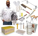 TOPQSC Imkerei-Werkzeug-Set, Imkereibedarf 18-teilig, Deluxe Imker-Starterset, Imkereijacke XL, Imker-Anzugjacke mit Schleier und Hut, Bienenstock-Kit, Bienenstock-Kit, Bienenstock-Werkzeug