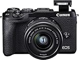 Canon EOS M6 Mark II Systemkamera Gehäuse - mit Objektiv EF-M 15-45mm F3.5-6.3 IS STM Kit (32,5 Megapixel, 7,5 cm (3,0 Zoll), Touchscreen LCD, Display, Digic 8, 4K Video, WLAN, Bluetooth), schw