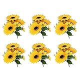 Hapeisy Künstlicher Sonnenblumenstrauß, 7 Gabeln, künstliche Seiden-Sonnenblumen mit Stiel, gelbe Seiden-Sonnenblume, DIY, Kunsthandwerk für Zuhause, Party, Hochzeit, Dekoration, 6 Stück