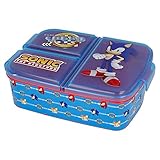 Sonic Kinder Brotdose mit 3 Fächern, Sonic the Hedgehog Lunchbox,Bento Brotbox für Kinder - ideal für Schule, Kindergarten oder F