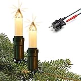 Hellum Lichterkette CAK15 Weihnachtsbaum, Kerzen Lichterkette außen mit Clip, 15 Lichter, beleuchtete Länge 1400cm, Abstand 100cm Kabel grün Schaft weiß, Zuleitung 1,5m, für Außen mit Stecker 530926