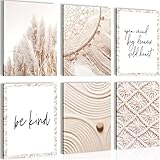 FERTIG ZUM AUFHÄNGEN Wandbilder Poster Set - Wohnzimmer Schlafzimmer Flur Büro - Pampasgras Pampasgras - Beige Vintage - N020065