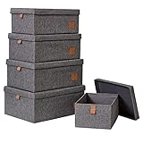 LOVE !T STORE !T – PREMIUM 5er Set Ordnungsboxen –Aufbewahrungsboxen mit Deckel – Set Ordnungsboxen mit Stoff Bezug – verschiedene Größen – extra stabil, MDF verstärkt – grau - 676683, diverse, 676720