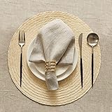 DAPU Leinenservietten Stoffservietten 6-er Set, 45x45 cm 100% französisches Leinen Servietten Stoff, Abwaschbare Servietten mit Hohlsaum Beige/N