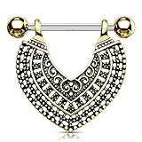 Tapsi´s Coolbodyart®| Brustwarzen Nippelpiercing Chirurgenstahl 316L Gold-Schwarz 14 Karat Vintage Tribal H