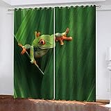 YTSDBB Blickdichte Gardinen Verdunkelungsvorhang Grüner Tierfrosch B 183 x H 160 cm 3D Digitaldruck Druckmuster Öse Thermisch isoliert 90% für Schlafzimmer Wohnzimmer ​Kinderzimmer Junge mit M