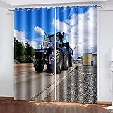 XGFWMS Blickdichter Vorhang Schlafzimmer Verdunkelungsvorhang Wohnzimmer Kinderzimmer Wärmedämmvorhang Fensterdekoration 3D Hd Druck Blauer Traktor Junge Muster Gardinen Mit Ösen 210X220Cm(Hxb)