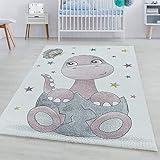 Kinderteppich Kurzflor Dino Baby Saurier Design Kinderzimmer Teppich Rosa, Farbe:Pink, Grösse:140x200