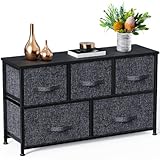 Pipishell Kommode Schmal Schrank mit 5 Schubladen aus Stoff, praktische Aufbewahrungskommode, Ordnungsmöbel für Schlafzimmer, Kinderzimmer, Wohnungseingang, Flur, Schw