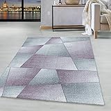 HomebyHome Kurzflor Teppich Lila Grau Design Abstrakt Geometrisch Wohnzimmerteppich Weich, Farbe:Lila, Grösse:80x150