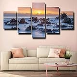 IKLOP Vlies Leinwandbild 5 Teilig Leinwand Wanddeko Bilder 5 Teile wandbild 5 Teilig Leinwand Bild Sonnenaufgang Landschaft FLUSS Leinwand Bilder Gemälde Modern Wohnzimmer Wohnkultur Geschenk