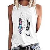 Damen Sommer Tank Rundhals Einfarbig Drucken Beiläufig Tunika Loose Fit T Shirt Weste Top