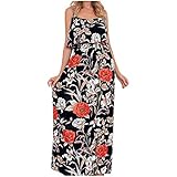 XUJY Feines Slingkleid Blumendruck Sommerkleid Damen Lang, Sexy Ärmelloses Boho Kleid Elegante Strandkleider Damen Sommer Druckkleid Lässiges Urlaub Kleider Blumenkleid Maxik