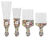 Afro-Haarkamm, Afro-Pickkamm, 4 Stück, afrikanische amerikanische Haarbürste, Metallhaarfärbkämme, Friseur-Styling-Werkzeug, Kunststoff, glatte breite Zahnkamm für natürliche lockige F