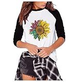 Zegeey Damen Freizeit-Oberteil mit Zweifarbigem Raglan-Print Langarmshirt T-Shirt Tops Blusen Damen T-Shirt Casual Langarm Sweatshirt Neues Langärmlig