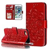 EYZUTAK Schutzhülle für iPhone 7 iPhone 8 iPhone SE 2020, Premium Flip Wallet Handyhülle PU Leder Mandala Prägung Design Stoßfest Cover mit Kickstand Kartenhalter Schutzhülle - R