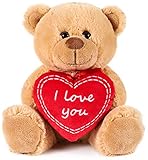 Brubaker Teddy Plüschbär mit Herz Rot - I Love You - 25 cm - Teddybär Plüschteddy Kuscheltier Schmusetier - Braun Hellb