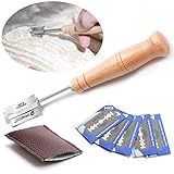 Cooyeah Brotschneider mit 5 baren Klingen, Brotzahl mit braunem Leder-Schutzbezug