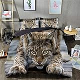 Bettwäsche 135x200 Luchs Tier Bettwäsche Set für Kinder, Mikrofaser Bettbezüge, 1 Bettbezug mit Reißverschluss + 1 Kissenbezug 80x80