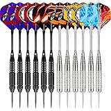 WIN.MAX Dartpfeile,12 Stück Steel Darts Pfeile Set,24 Gramm Profi Steeldarts mit Metallspitze,Darts Steel,dartpfeil,Dart,Aluminium Schaft,30 Flights,50 Anti-Lose Gummiringe,Steeldarts (12 Stück)