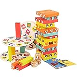 4 in 1 aus Holz Stapelturm Holz Brettspiel Pädagogisches Kinderspiel ,Wackelturm,mit Farben und Tieren - Spielzeug für Mädchen und Jungs von 3 bis 9 J