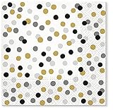 Tete a Tete 3-lagige Servietten aus Seidenpapier für Geburtstagsparty, 33 cm x 33 cm, 20 Stück (gepunktete Konfetti, gold-schwarz)