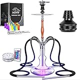 ADMY Shisha Set, Edelstahl V2A 95cm Hookah Komplettset Wasserpfeife mit 4 Anschlüssen | Aluminium Molassefänger | Holz Rauchsäule | Kaminaufsatz & Steinkopf | Silikonschlauch | Edelstahl Mundstück