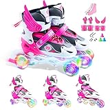 Verstellbar Inline Skates für Jungen Mädchen Anfänger，3 in 1 Rollschuhe Triskates Inlineskates mit LED leuchtendem Rad Sicher und langlebig für Frauen und Männer Kinder und Erw