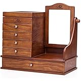 YFQHDD Schmuckkästchen – Aufbewahrung Messestand Organizer Multifunktionaler Retro Schreibtisch Spiegel aus Massivholz für Damen Schub