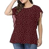 Damen Plus Size Lotusblatt Ärmel Chiffon Top Polka Dot S