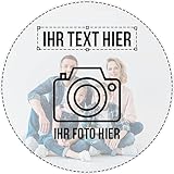 PREMIUM Tortenaufleger aus Fondantpapier gestalten mit Foto & Text // Hochzeit - Geburtstag - Taufe - Kommunion (Ø16cm)