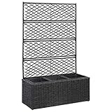 vidaXL Hochbeet mit Rankgitter 3 Töpfen Pflanzkübel Pflanzkasten Blumenkübel Gartenspalier Spalier Rankhilfe Rankkasten 83x30x130cm Poly Rattan Schw