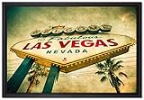 Pixxprint Las Vegas Ortsschild Leinwandbild 60x40 cm im Bilderahmen/Wandbild/Schattenfugenrahmen/