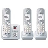 PanasonicKX-TG6823GS DECT Schnurlostelefon mit Anrufbeantworter (3 Mobilteile, strahlungsarm, Eco-Modus, GAP Telefon, Festnetz) perl-silb