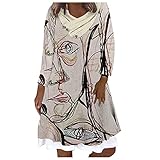 BIBOKAOKE Blusenkleid Damen Langarm Stapelkragen Kleider Blumendruck Knopfleiste Midikleid Knielang Elegantes Herbst Tunikakleid Übergröße Freizeitkleider Fake-zweiteiliges Partyk