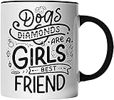 DragonHive Tasse - Hund Dog Hunde - Tasse mit Spruch Dogs are Girls best Friends - beidseitig Bedruckt - Geschenk Idee Kaffeetasse mit Spruch, Tassenfarbe: Schw