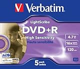 Verbatim DVD+R Advanced AZO+ DVD-Rohlinge 16x Speed Light Scribe 5er Pack Jewel C