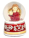 20031 Schneekugel Engel rot mit Harfe mit Spieluhr 140