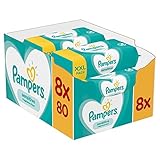 Pampers Sensitive Feuchttücher 8 Packungen x 80 Stück (640 Feuchttücher), ohne Duft, für eine sanfte und weiche Reinigung