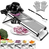 MASTERTOP Gemüsehobel Verstellbar, Mandoline Gemüseschneider aus Edelstahl, für Gemüse und Obstschneider mit 1 Anti-Schneid-Handschuhe+1 Reinigungsbü