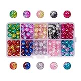 Sadingo Glasperlen Crackle zum basteln 8mm, 1 Box, ca 170 Stück Bunte Armband Bastel Perlen 10 Farben, Glass B